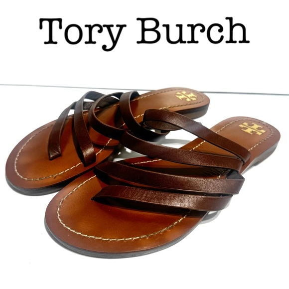 Tory Burch Shoes - Tory Burch Patos Dark Brown Multi-Strap Leather Slide Sandals Size 7